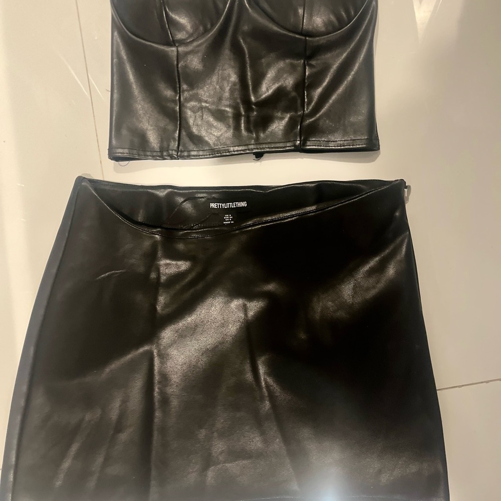 PrettyLittleThing Black Faux Leather Set